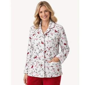 Lanz Of Salzburg Pajama Top Women’s Size L Cardinals Flannel Button Up Cozy